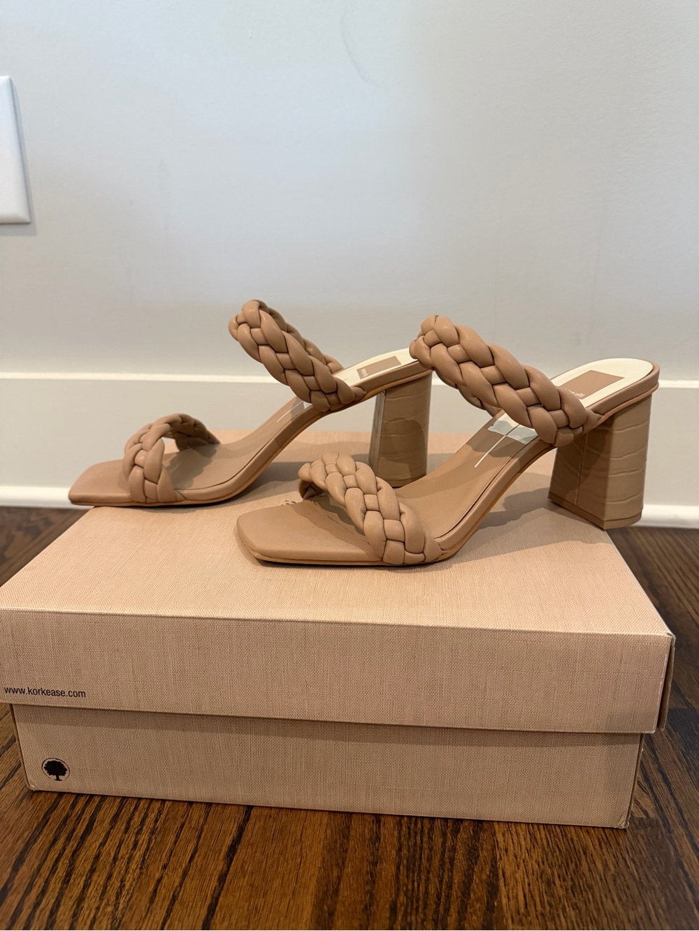 Dolce Vita Braided Double-Strap Block Heel Sandals in Neutral Tan